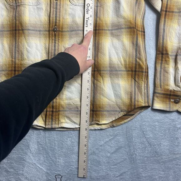 Madewell J.Crew Large Easy Fit Plaid Brushed Flannel Shirt Yellow Brown‎ - Picture 4 of 7